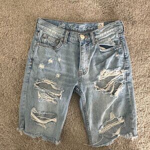 Free People Distressed Denim Bermuda Shorts | Size 25 High Rise Cutoff Jeans